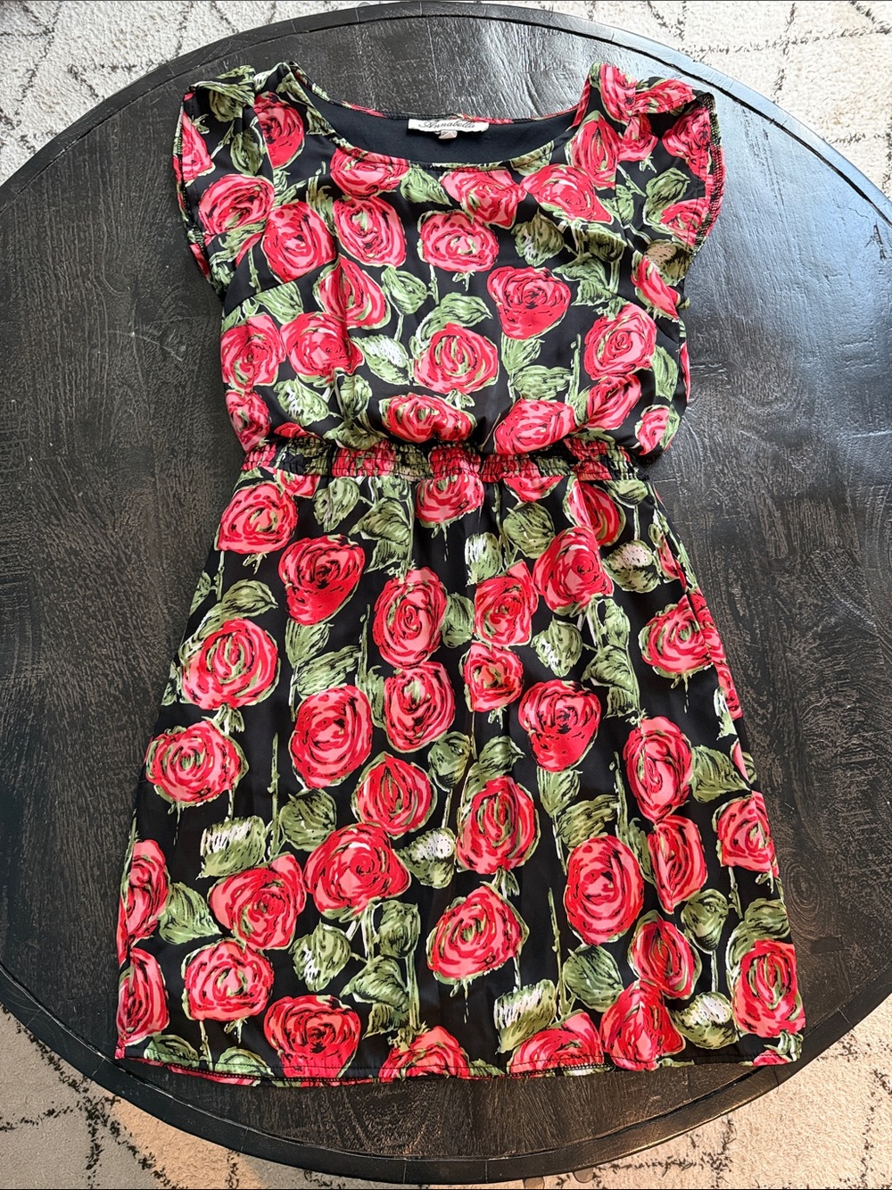 Annabella Black Dress with Rose Print